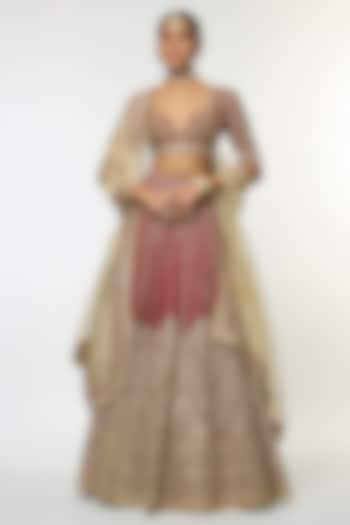 Red Tussar Embellished Bridal Lehenga Set by GOPI VAID at Pernia's Pop Up Shop