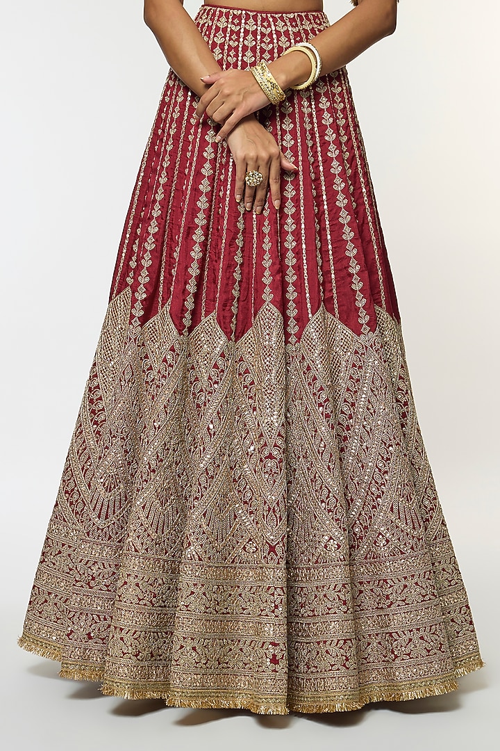 Red Tussar Embellished Bridal Lehenga Set by GOPI VAID at Pernia's Pop Up Shop