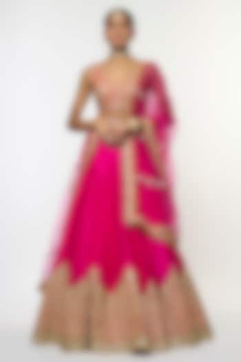 Pink Tussar Beads Embroidered Bridal Lehenga Set by GOPI VAID at Pernia's Pop Up Shop