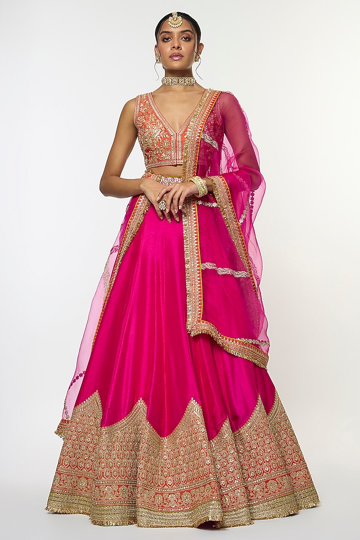Pink Tussar Beads Embroidered Bridal Lehenga Set by GOPI VAID at Pernia's Pop Up Shop