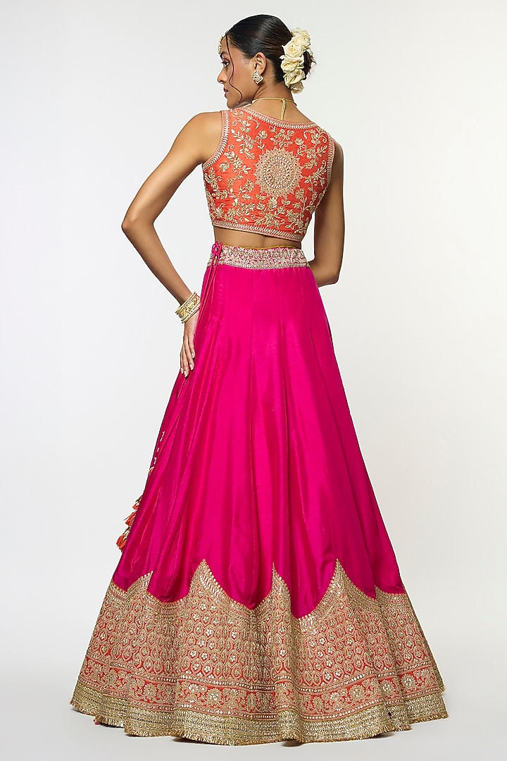 Pink Tussar Beads Embroidered Bridal Lehenga Set by GOPI VAID at Pernia's Pop Up Shop