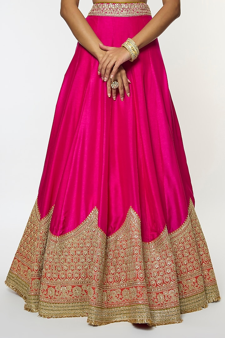 Pink Tussar Beads Embroidered Bridal Lehenga Set by GOPI VAID at Pernia's Pop Up Shop