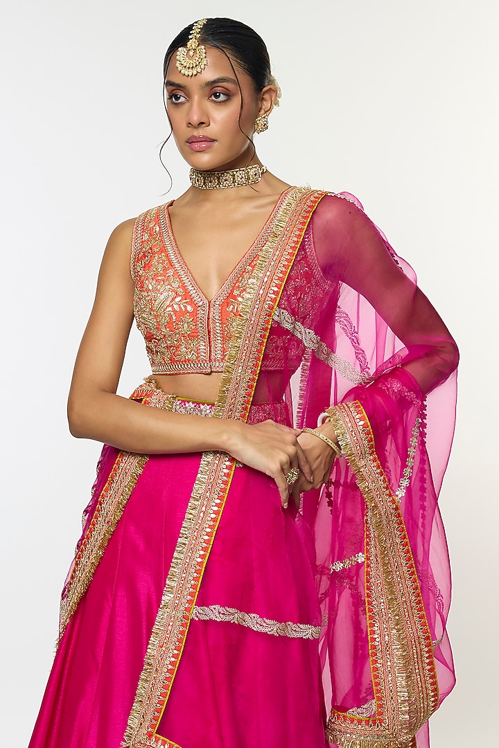 Pink Tussar Beads Embroidered Bridal Lehenga Set by GOPI VAID at Pernia's Pop Up Shop