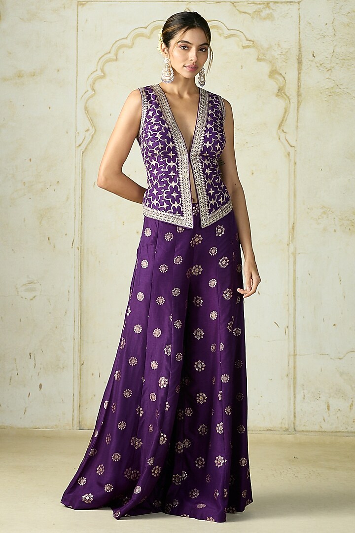 Purple Tussar Pant Set by GOPI VAID at Pernia's Pop Up Shop