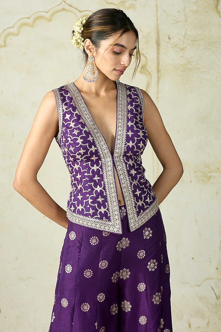 Purple Tussar Pant Set by GOPI VAID at Pernia's Pop Up Shop