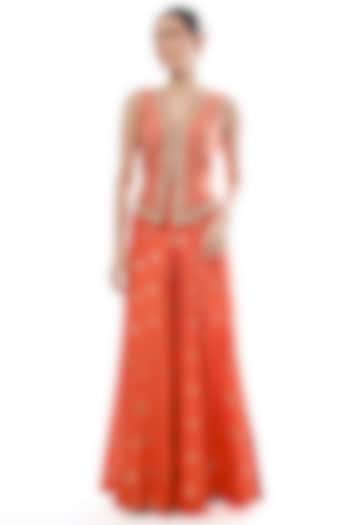 Orange Tussar Motif Pant Set by GOPI VAID at Pernia's Pop Up Shop