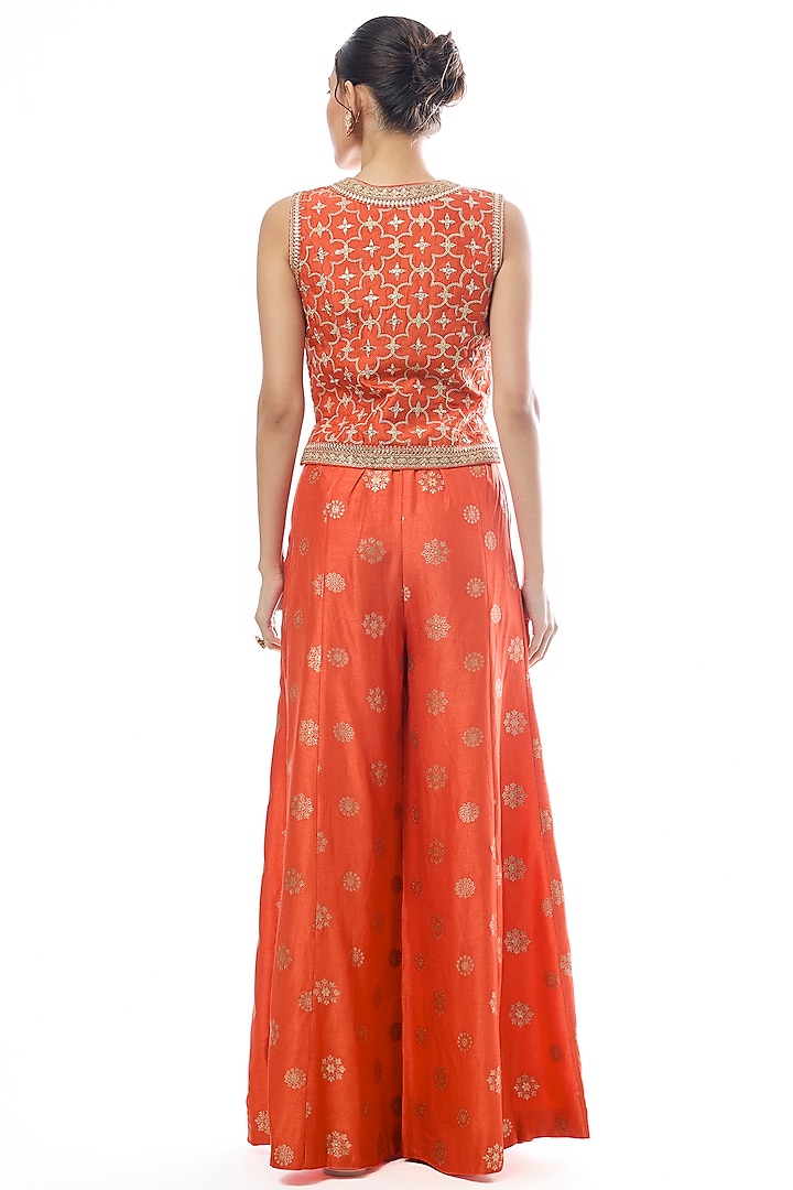 Orange Tussar Motif Pant Set by GOPI VAID at Pernia's Pop Up Shop