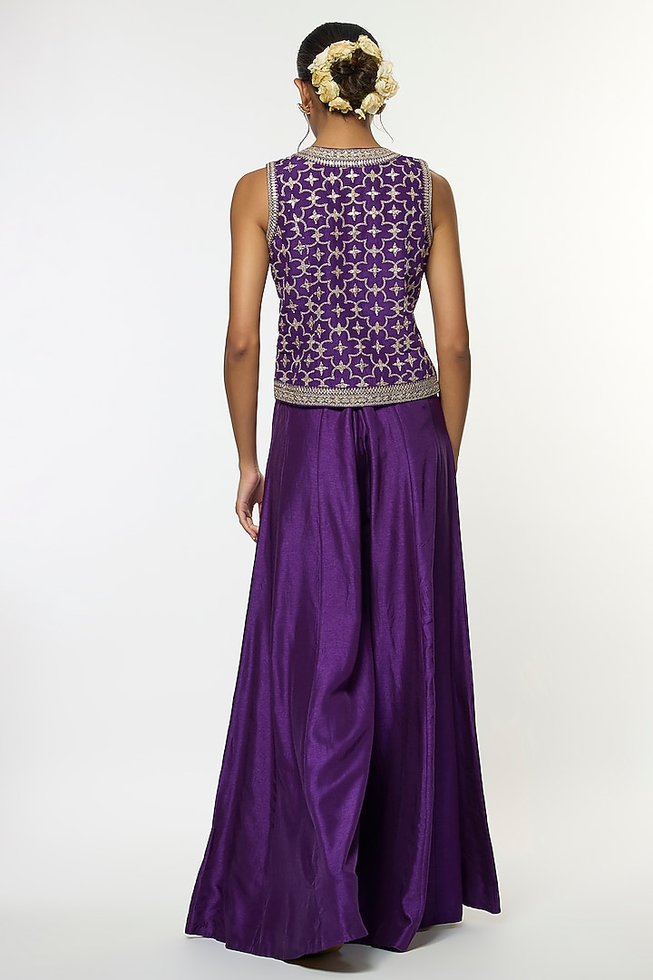 Purple Tussar Embroidered Wedding Sharara Set by GOPI VAID at Pernia's Pop Up Shop