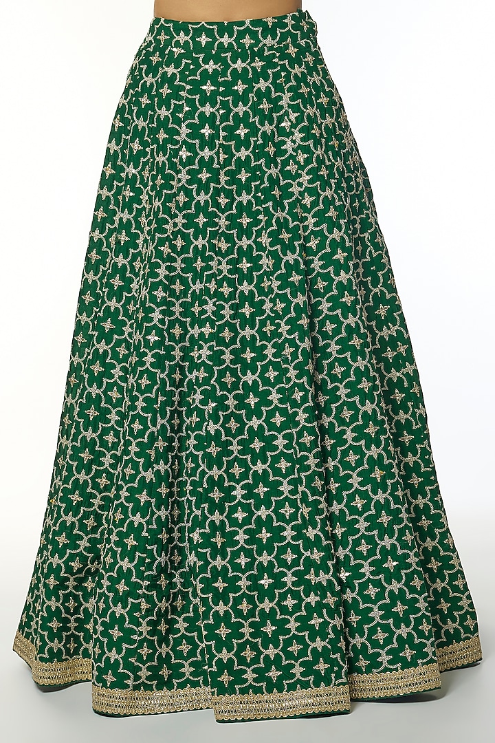 Green Tussar Motif Embroidered Lehenga Set by GOPI VAID at Pernia's Pop Up Shop