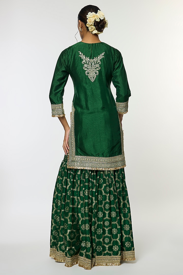 Green Tussar Embroidered Wedding Sharara Set by GOPI VAID at Pernia's Pop Up Shop