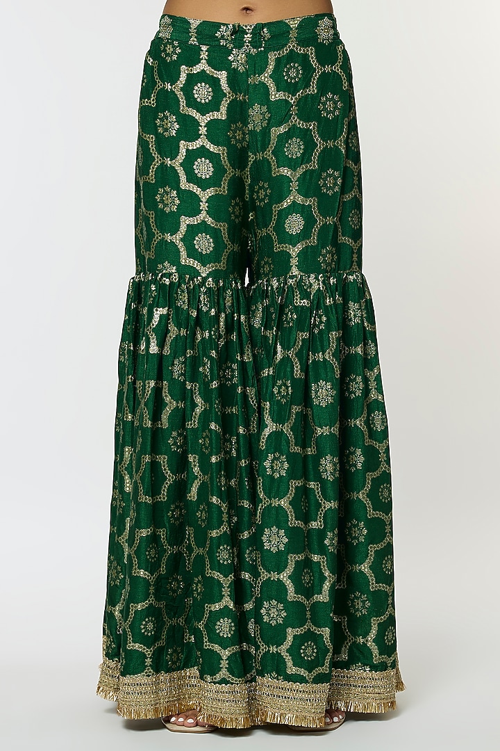 Green Tussar Embroidered Wedding Sharara Set by GOPI VAID at Pernia's Pop Up Shop