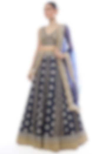 Blue Tussar Embroidered Bridal Lehenga Set by GOPI VAID at Pernia's Pop Up Shop