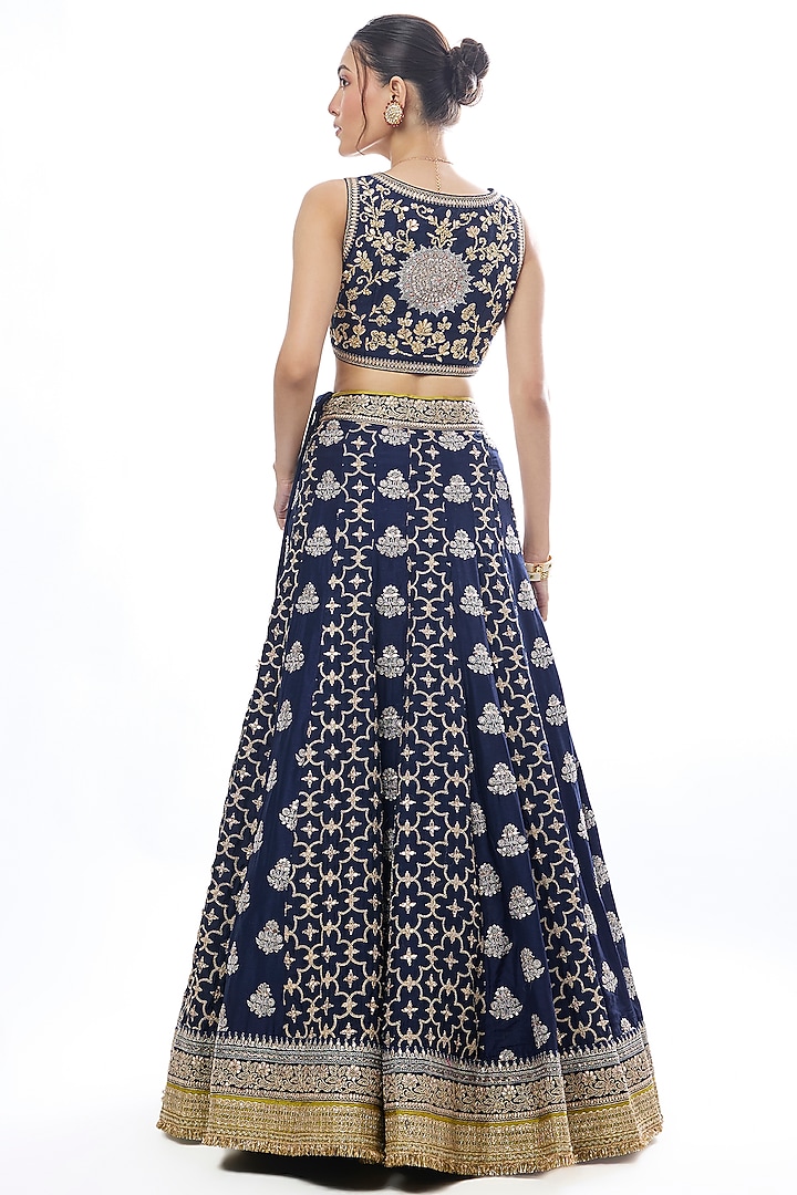 Blue Tussar Embroidered Bridal Lehenga Set by GOPI VAID at Pernia's Pop Up Shop