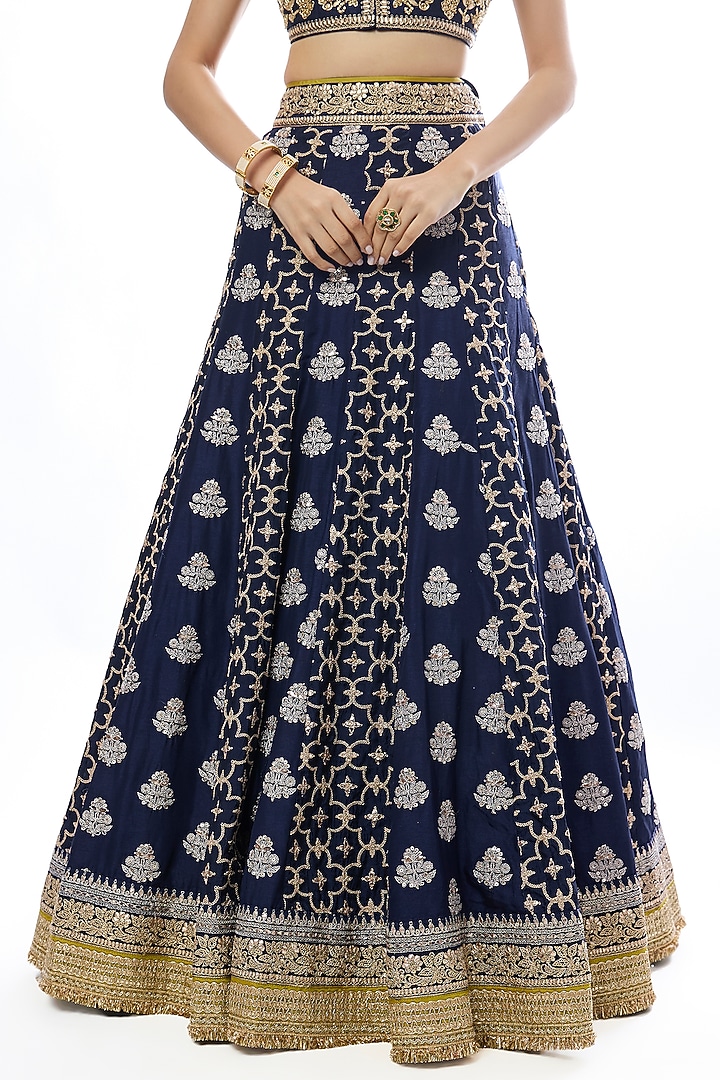 Blue Tussar Embroidered Bridal Lehenga Set by GOPI VAID at Pernia's Pop Up Shop