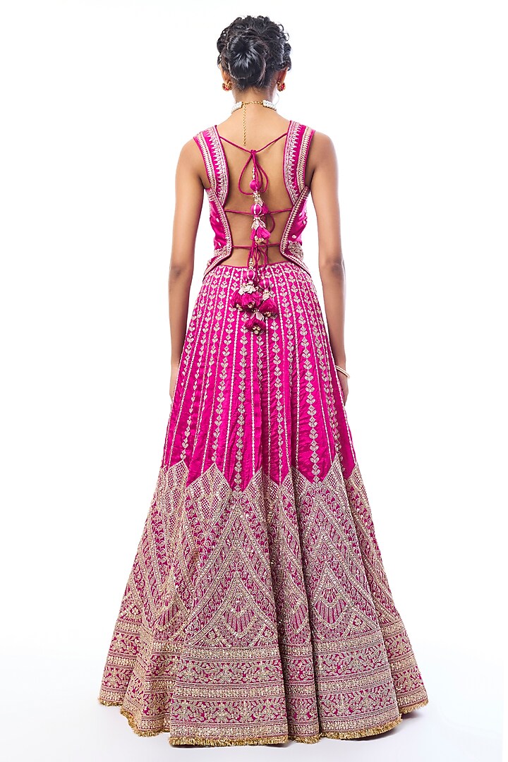 Pink Tussar Mirror Embroidered Bridal Lehenga Set by GOPI VAID at Pernia's Pop Up Shop