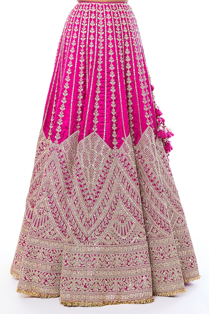 Pink Tussar Mirror Embroidered Bridal Lehenga Set by GOPI VAID at Pernia's Pop Up Shop