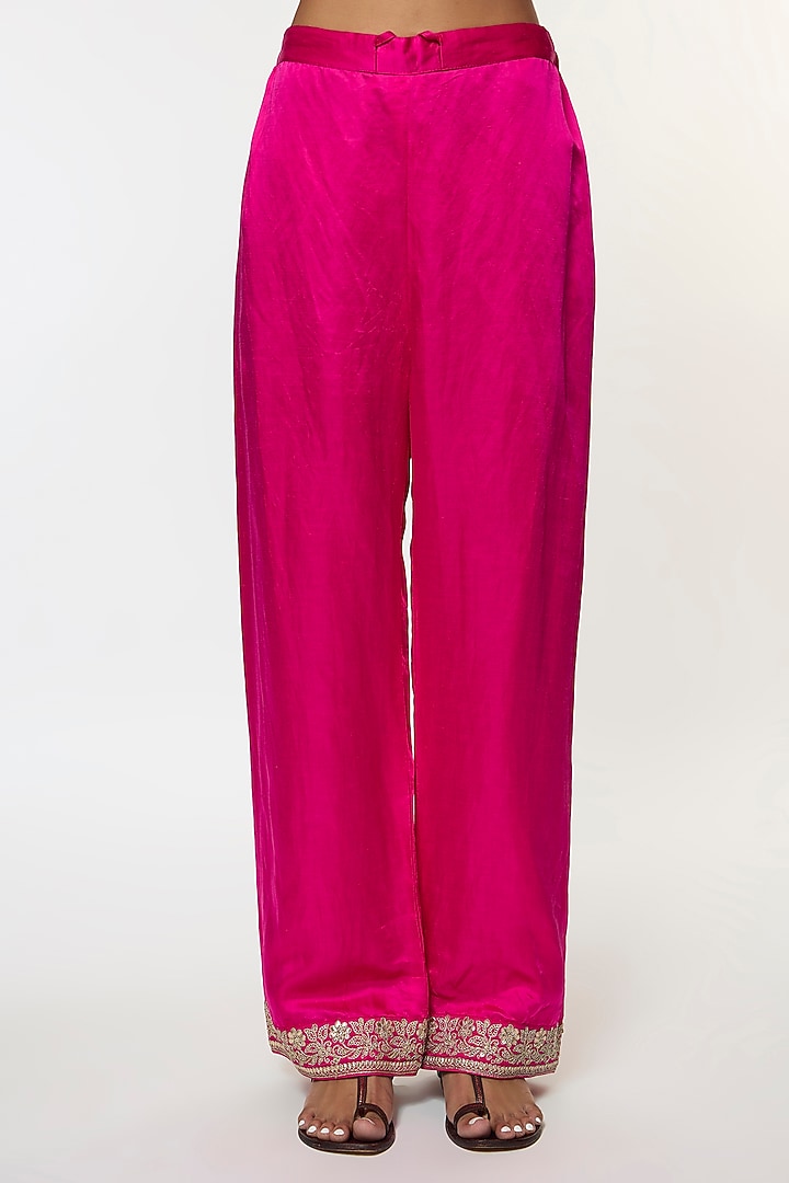 Pink Tussar Embroidered Flared Angrakha Set by GOPI VAID at Pernia's Pop Up Shop