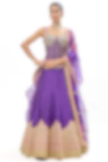 Purple Tussar Embroidered Wedding Lehenga Set by GOPI VAID at Pernia's Pop Up Shop