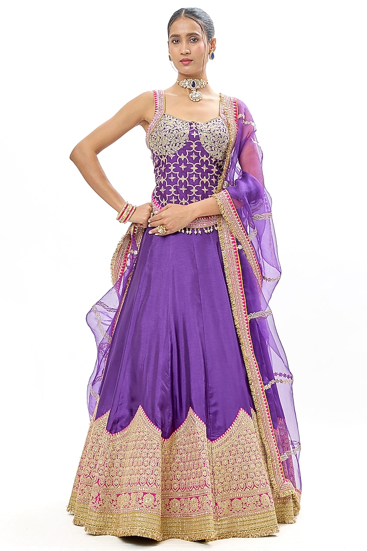 Purple Tussar Embroidered Wedding Lehenga Set by GOPI VAID at Pernia's Pop Up Shop