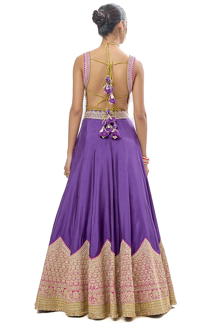 Purple Tussar Embroidered Wedding Lehenga Set by GOPI VAID at Pernia's Pop Up Shop