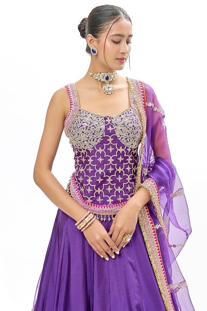 Purple Tussar Embroidered Wedding Lehenga Set by GOPI VAID at Pernia's Pop Up Shop