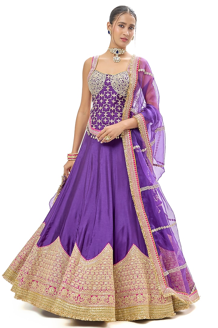 Purple Tussar Embroidered Wedding Lehenga Set by GOPI VAID at Pernia's Pop Up Shop