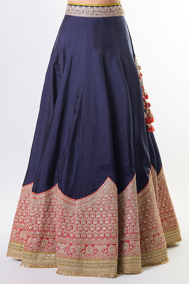 Navy Tussar Embellished Wedding Lehenga Set by GOPI VAID at Pernia's Pop Up Shop