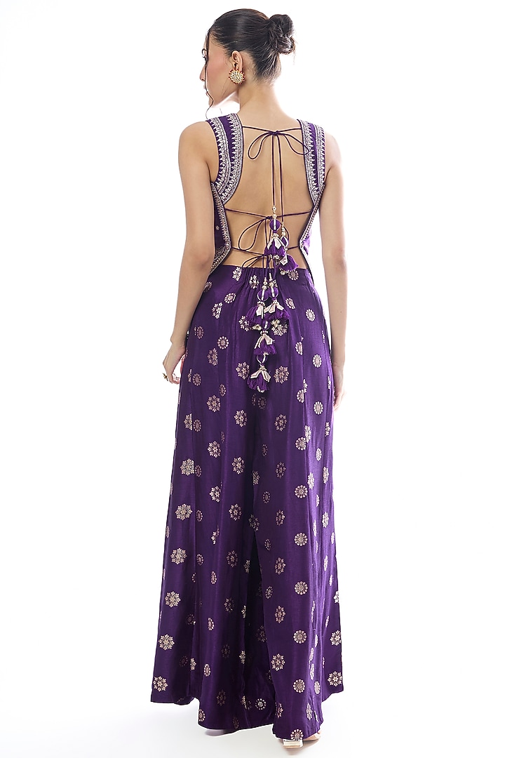Purple Tussar Motif Pant Set by GOPI VAID at Pernia's Pop Up Shop