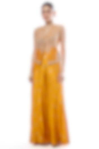 Yellow Tussar Motif Pant Set by GOPI VAID at Pernia's Pop Up Shop