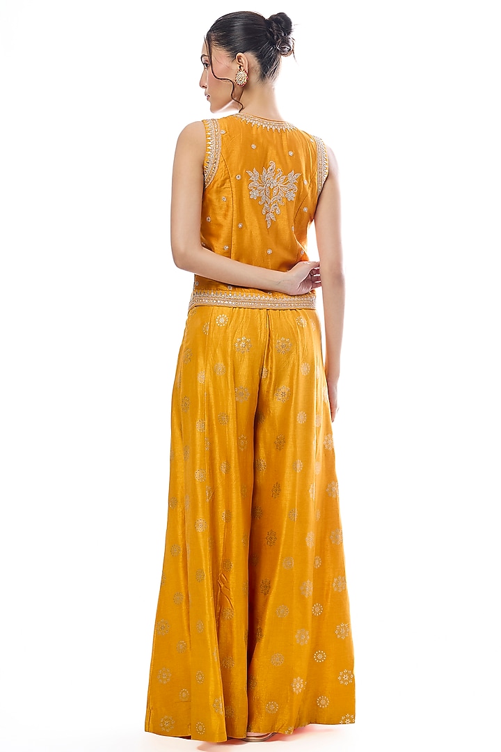 Yellow Tussar Motif Pant Set by GOPI VAID at Pernia's Pop Up Shop