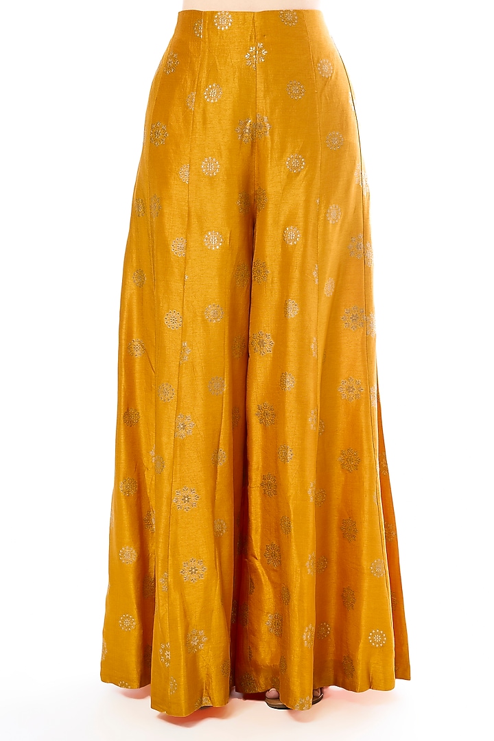 Yellow Tussar Motif Pant Set by GOPI VAID at Pernia's Pop Up Shop
