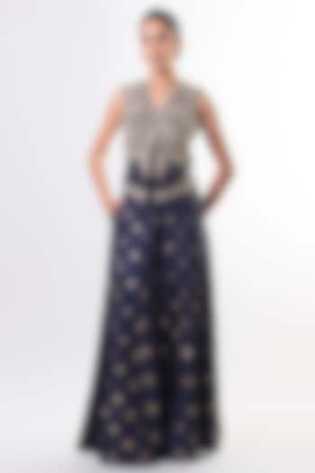 Navy Tussar Embellished Pant Set by GOPI VAID at Pernia's Pop Up Shop