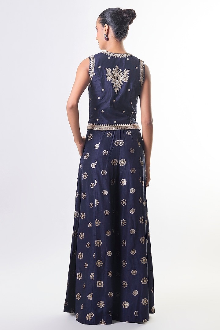 Navy Tussar Embellished Pant Set by GOPI VAID at Pernia's Pop Up Shop
