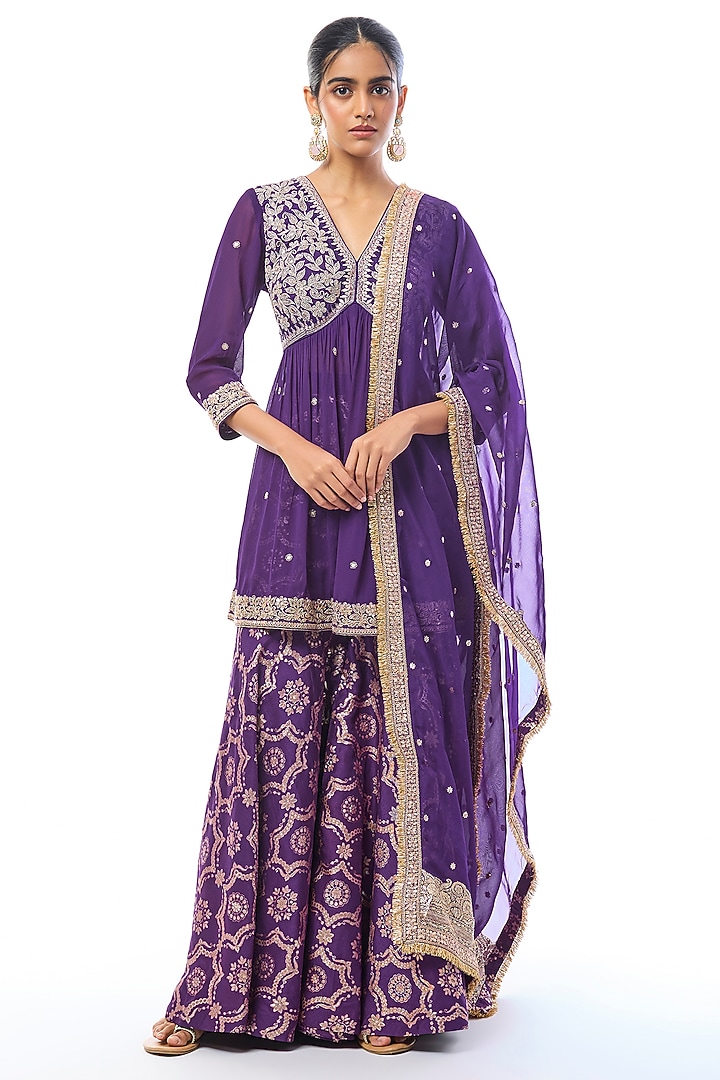 Purple Tussar Wedding Sharara Set by GOPI VAID at Pernia's Pop Up Shop