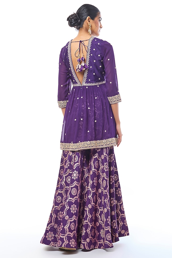 Purple Tussar Wedding Sharara Set by GOPI VAID at Pernia's Pop Up Shop