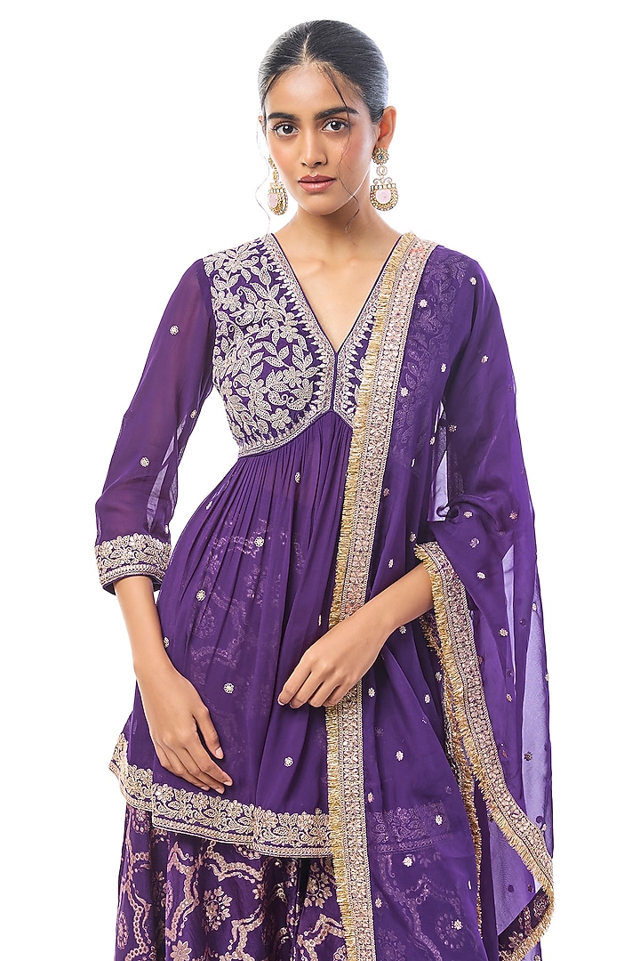 Purple Tussar Wedding Sharara Set by GOPI VAID at Pernia's Pop Up Shop