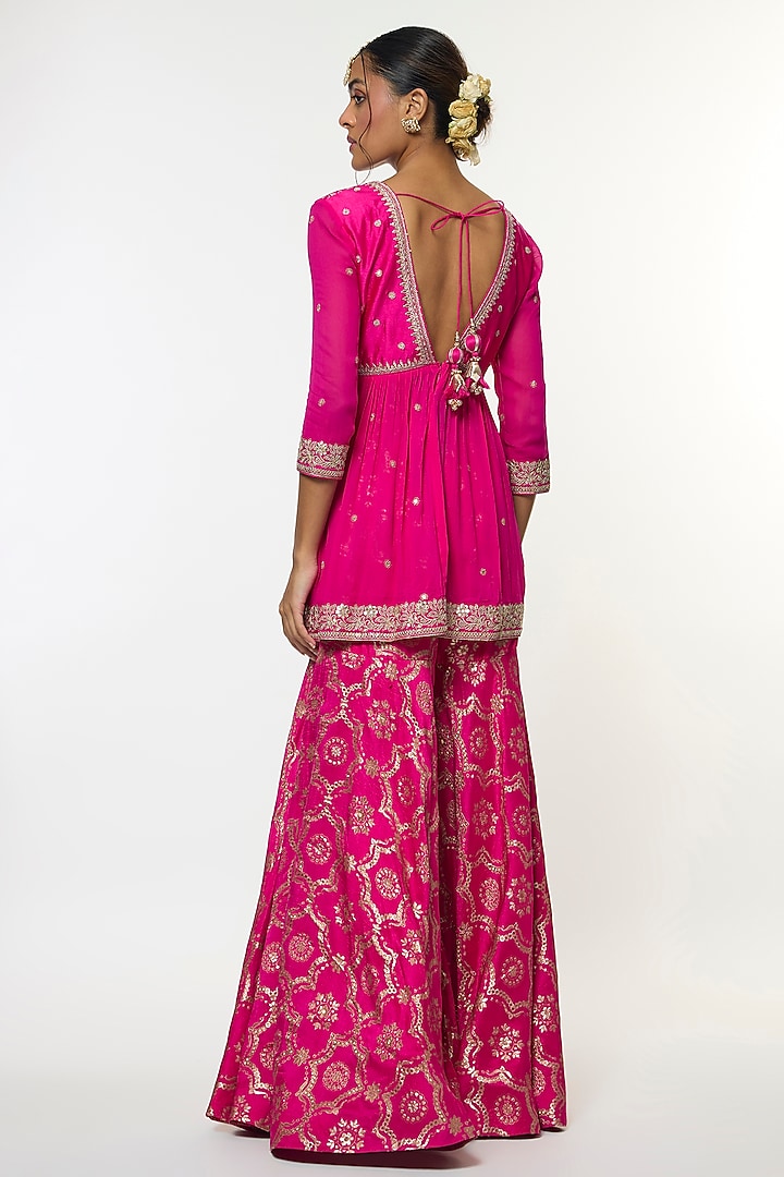 Pink Tussar Wedding Sharara Set by GOPI VAID at Pernia's Pop Up Shop