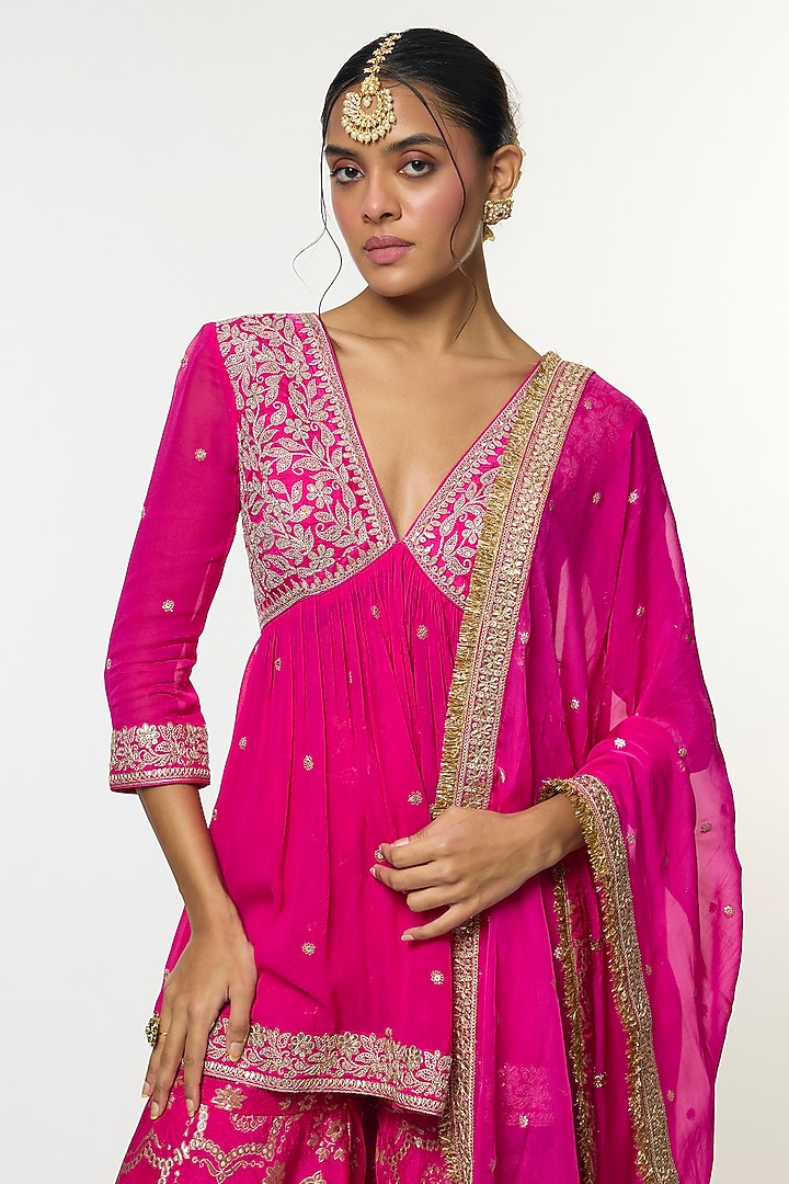 Pink Tussar Wedding Sharara Set by GOPI VAID at Pernia's Pop Up Shop
