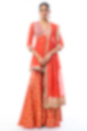 Orange Tussar Wedding Sharara Set by GOPI VAID at Pernia's Pop Up Shop
