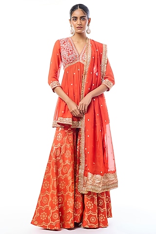 Orange Tussar Sharara Set by GOPI VAID