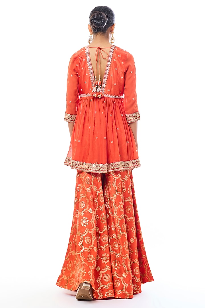 Orange Tussar Wedding Sharara Set by GOPI VAID at Pernia's Pop Up Shop
