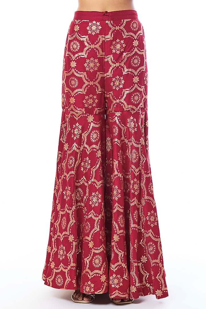 Red Tussar Embroidered Wedding Sharara Set by GOPI VAID at Pernia's Pop Up Shop