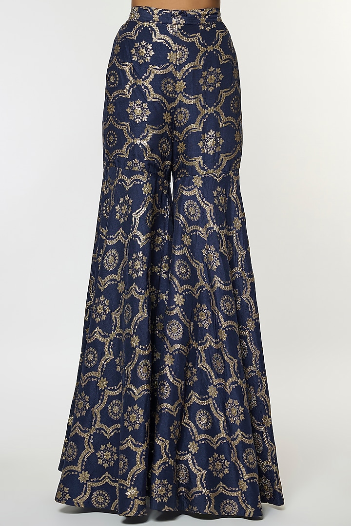 Blue Tussar Embroidered Wedding Sharara Set by GOPI VAID at Pernia's Pop Up Shop