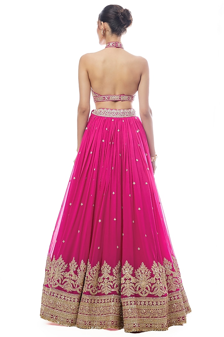 Pink Georgette Embroidered Wedding Lehenga Set by GOPI VAID at Pernia's Pop Up Shop