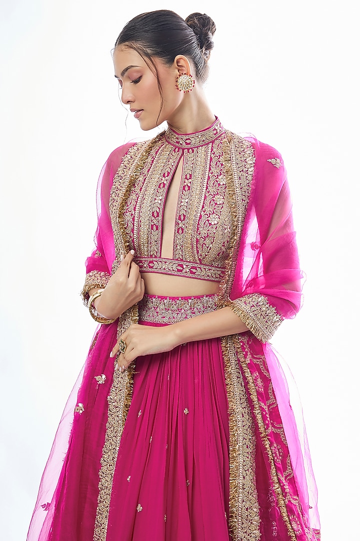 Pink Georgette Embroidered Wedding Lehenga Set by GOPI VAID at Pernia's Pop Up Shop