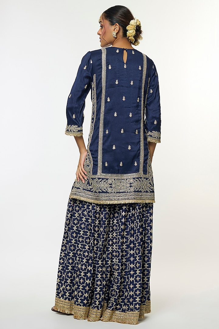 Blue Tussar Embroidered Wedding Sharara Set by GOPI VAID at Pernia's Pop Up Shop