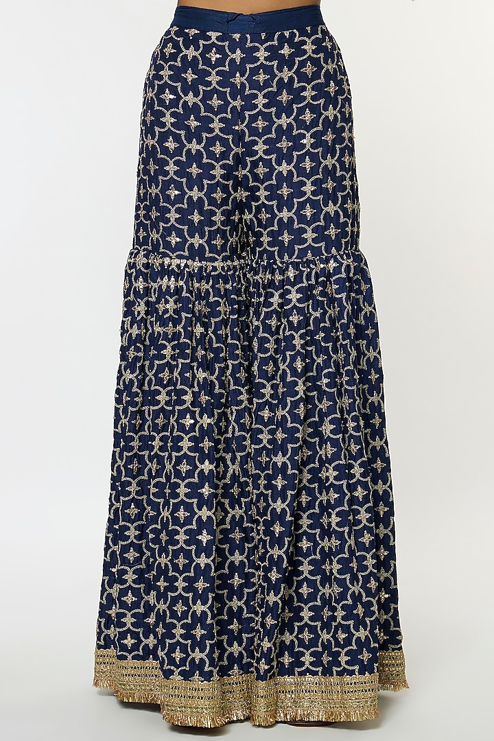 Blue Tussar Embroidered Wedding Sharara Set by GOPI VAID at Pernia's Pop Up Shop