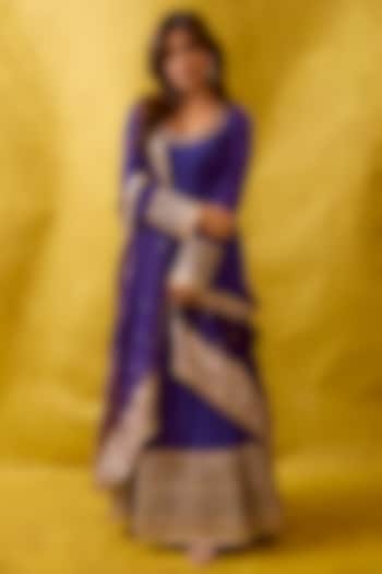 Purple Chiffon Embroidered Wedding Anarkali Set by GOPI VAID at Pernia's Pop Up Shop