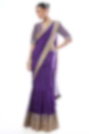 Purple Chiffon Zari Work Wedding Saree Set by GOPI VAID at Pernia's Pop Up Shop