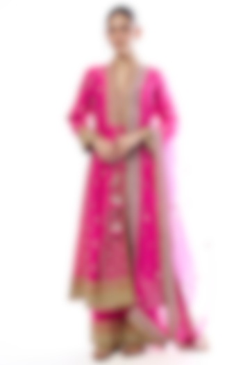 Pink Tussar Embellished Wedding Anarkali Set by GOPI VAID at Pernia's Pop Up Shop